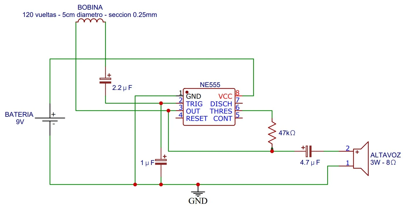 Como hacer un detector de metales casero usando NE555 2 detector de metales esquematico