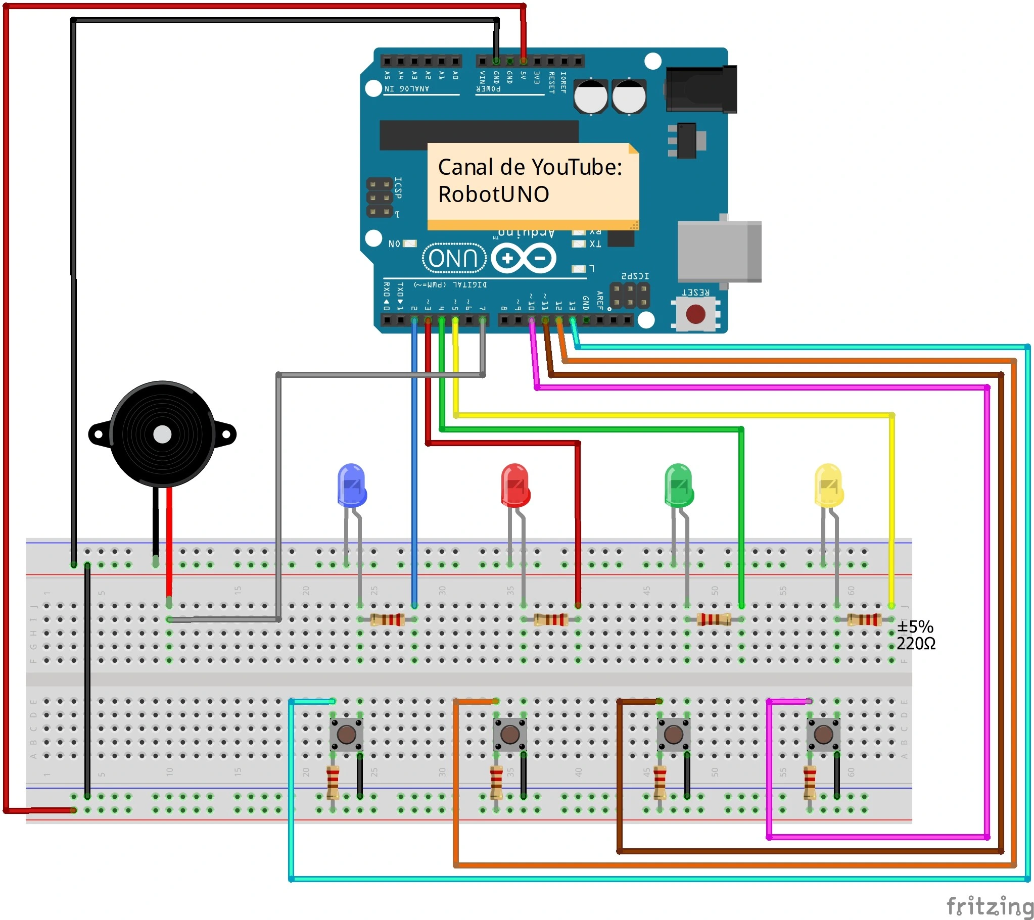 esquema arduino simon dice minijuego