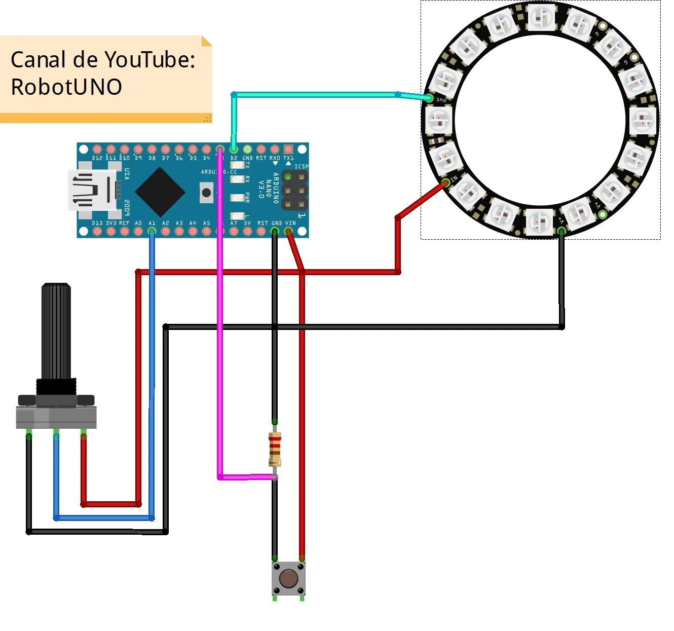 Proyecto "Lampara de noche con Arduino" 6 esquema de conexiones arduino lampara