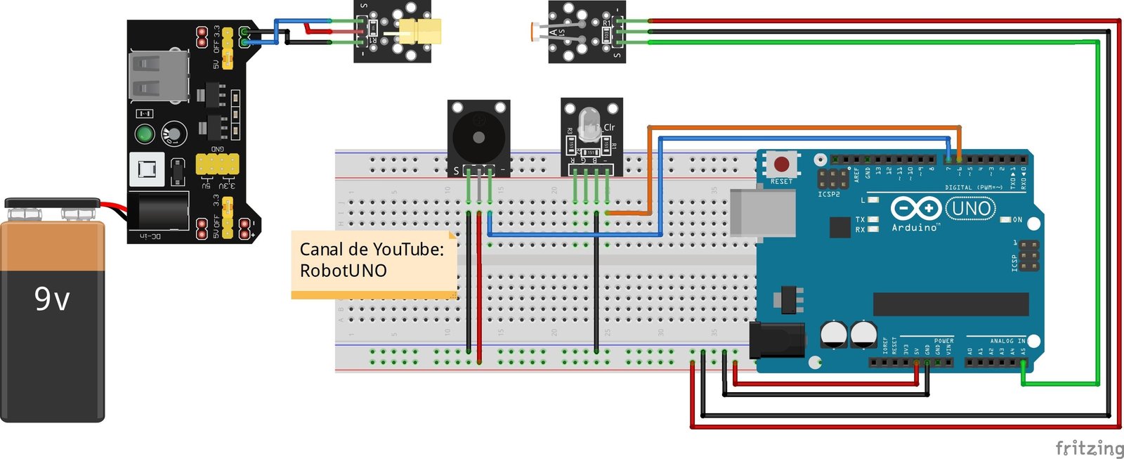 Proyecto con Arduino "Barrera láser" 9 esquema conexiones barrera laser con arduino