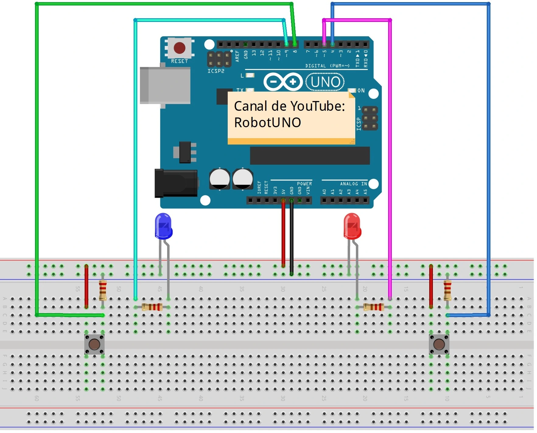 esquema de conexiones proyecto con arduino minijuego carrera encender led