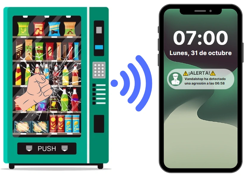 Alarma de seguridad para máquinas expendedoras - Vandalstop 4 vandalstop conexion app